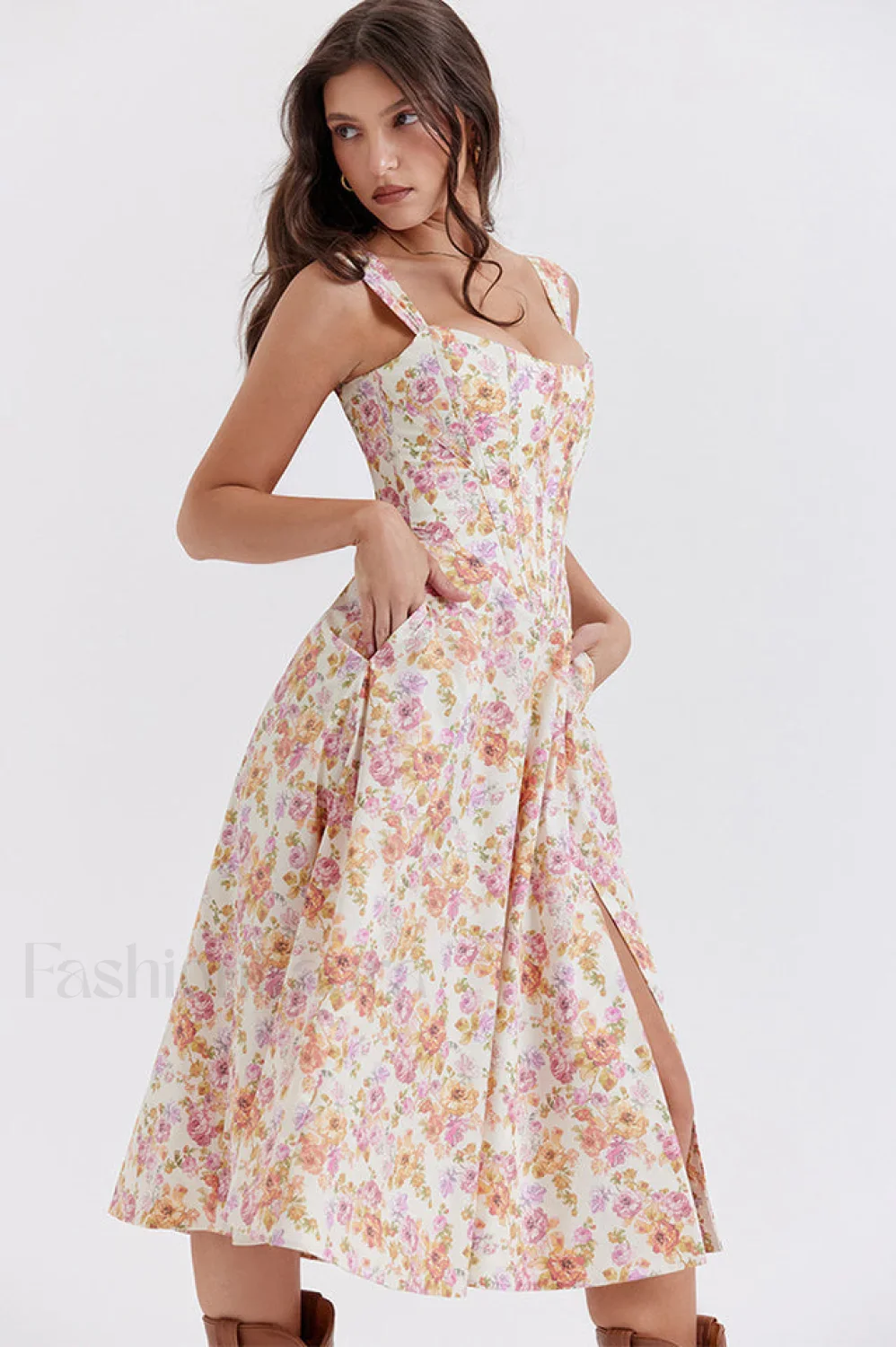 Saira Floral Stylish Print Midi Sundress - Image 46