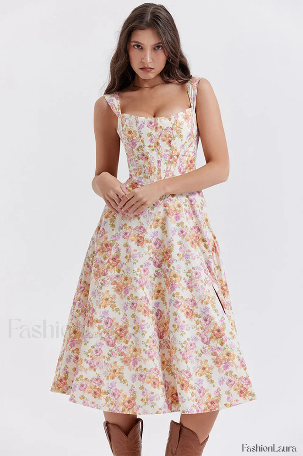 Saira Floral Stylish Print Midi Sundress - Image 69