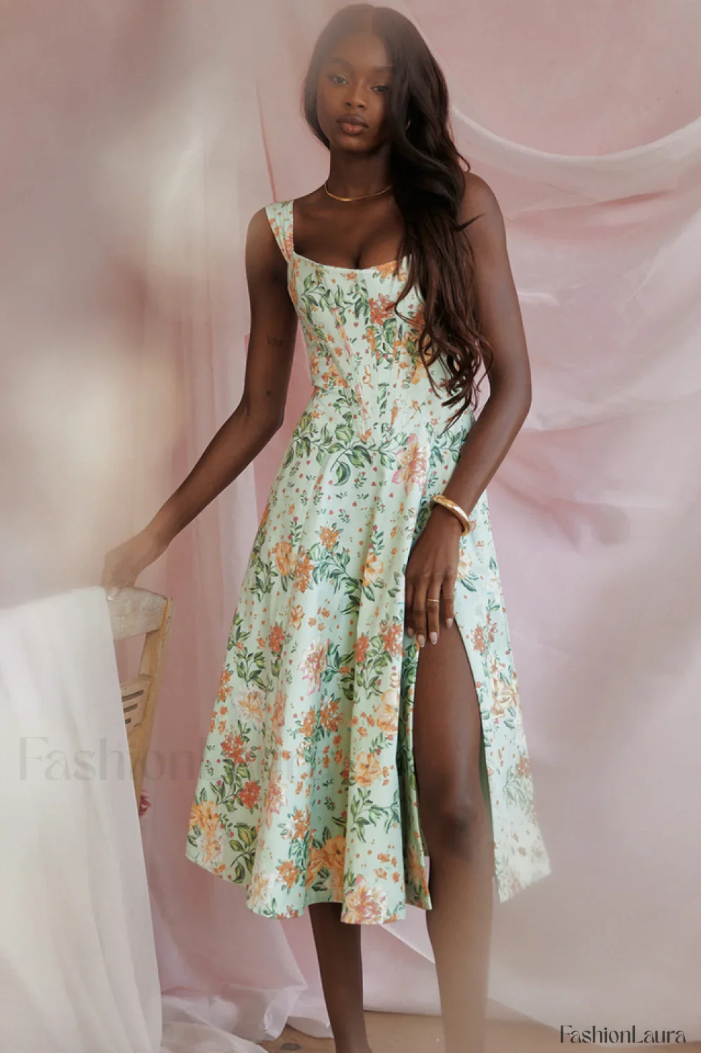 Saira Floral Stylish Print Midi Sundress - Image 73
