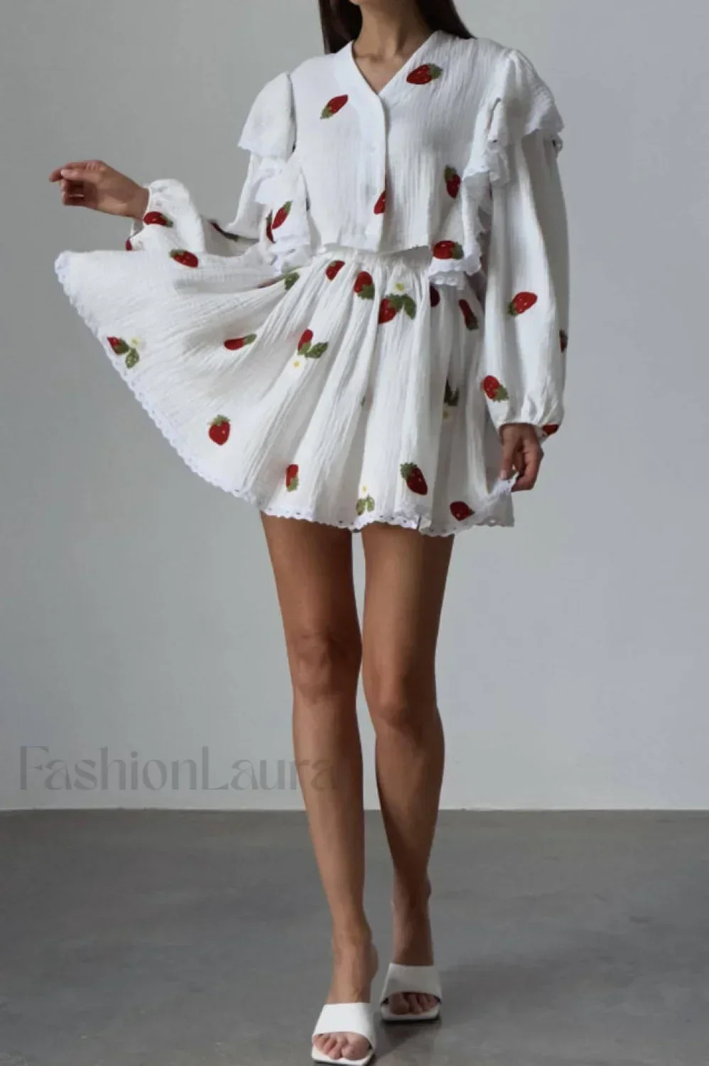 Ruffled Strawberry Stylish Print Skirt Set - Image 2