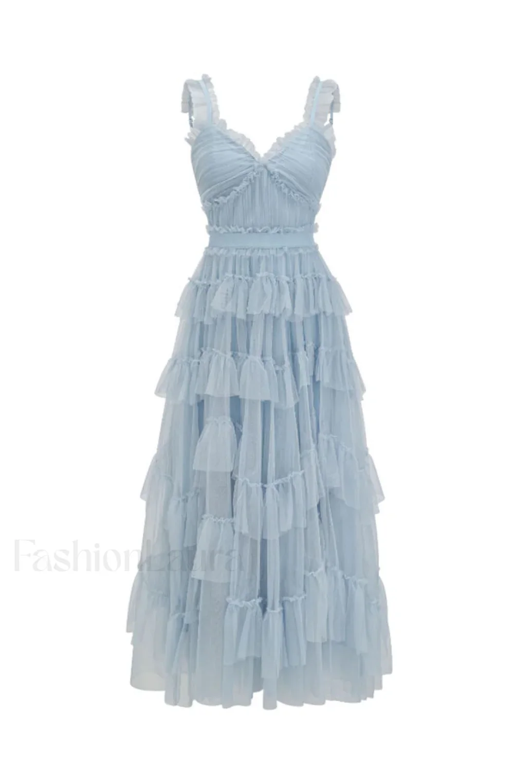 Ruffle V Neck Charming Tiered Tulle Evening Dress - Image 15