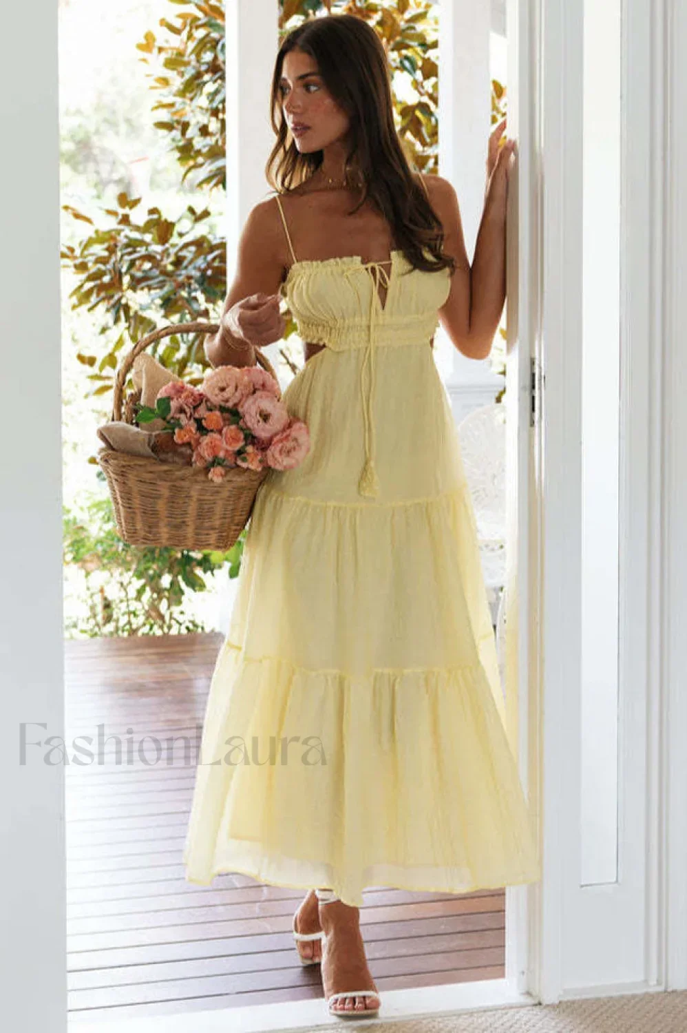 Ruched Tie-Up Stylish Strappy Maxi Dress
