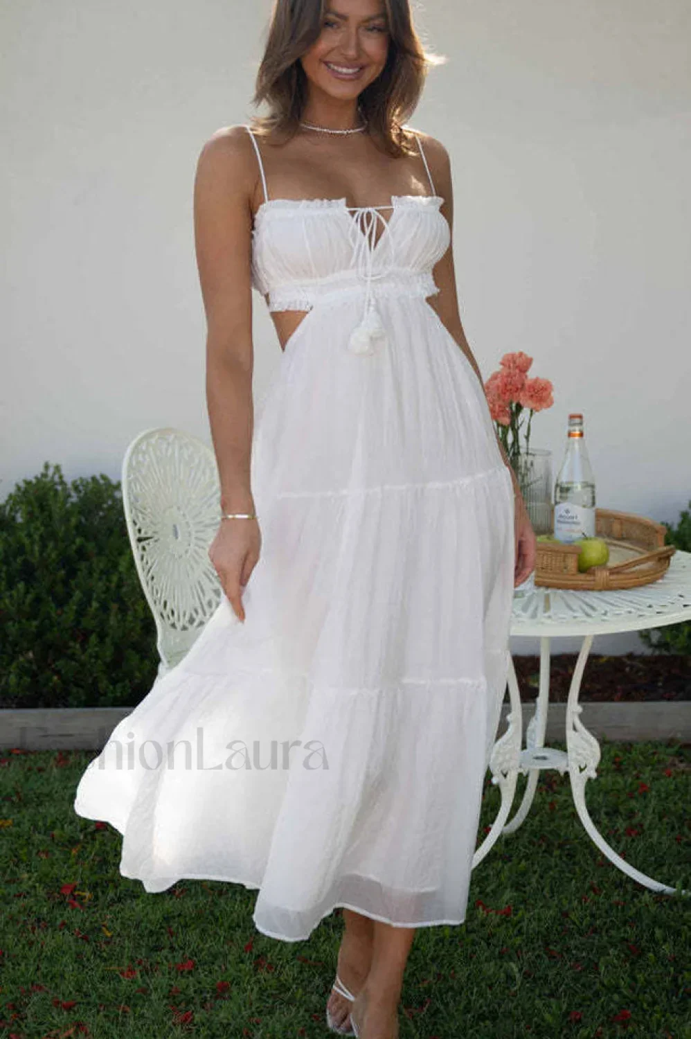 Ruched Tie-Up Stylish Strappy Maxi Dress - Image 11