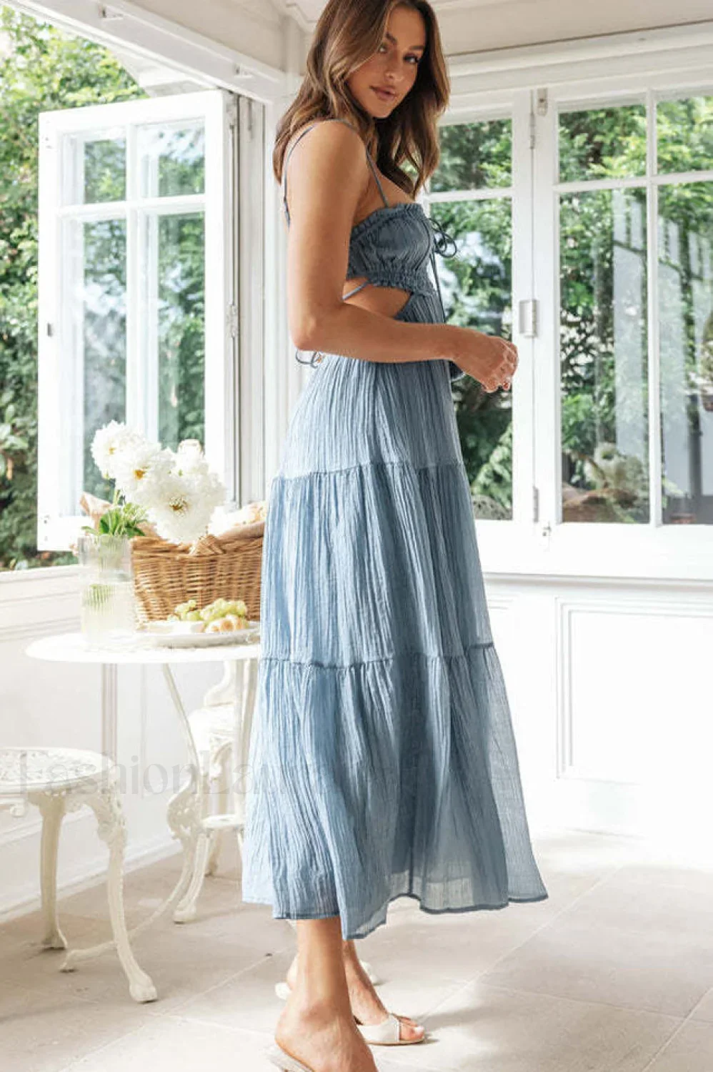 Ruched Tie-Up Stylish Strappy Maxi Dress - Image 18