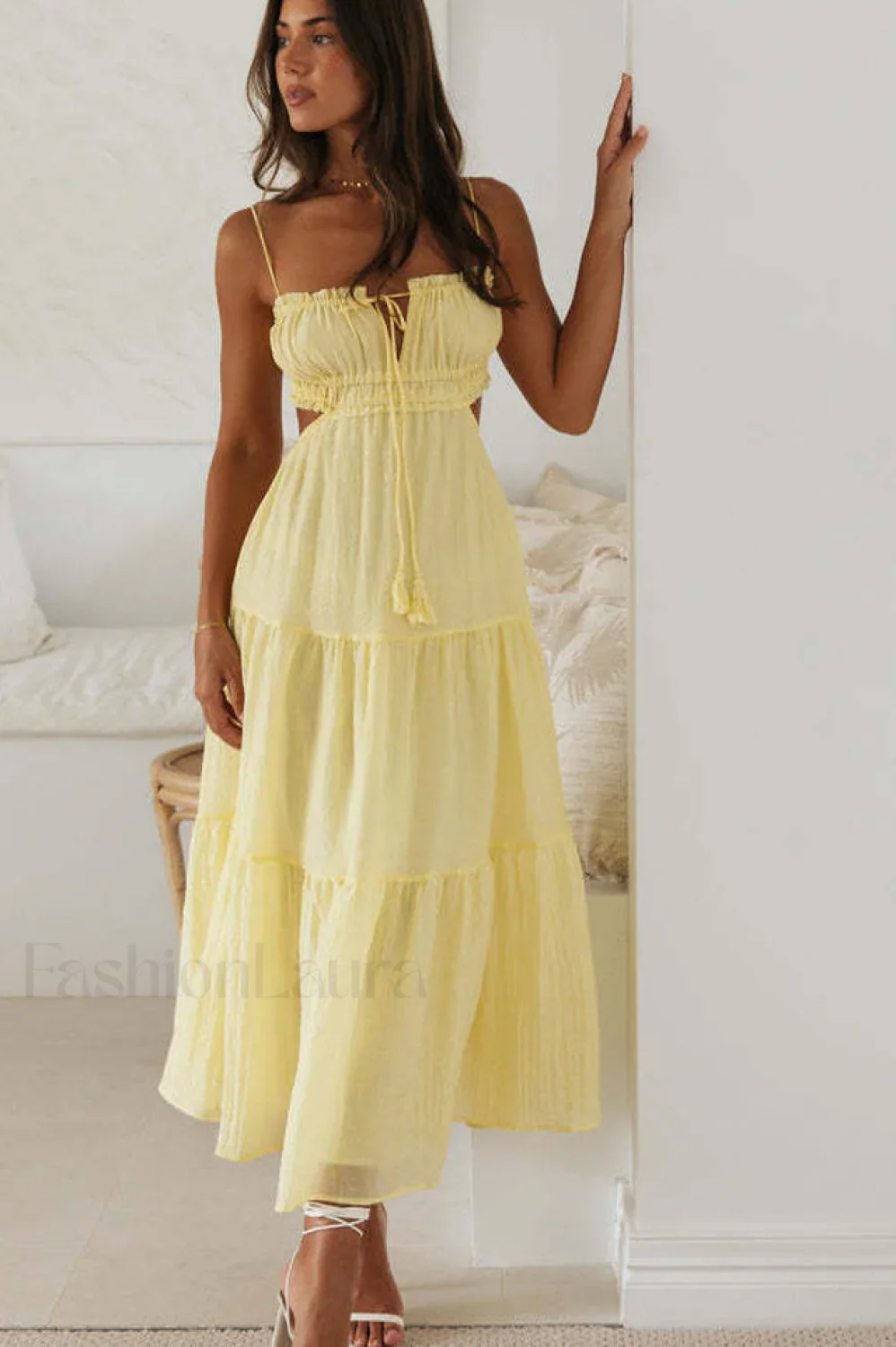 Ruched Tie-Up Stylish Strappy Maxi Dress - Image 46
