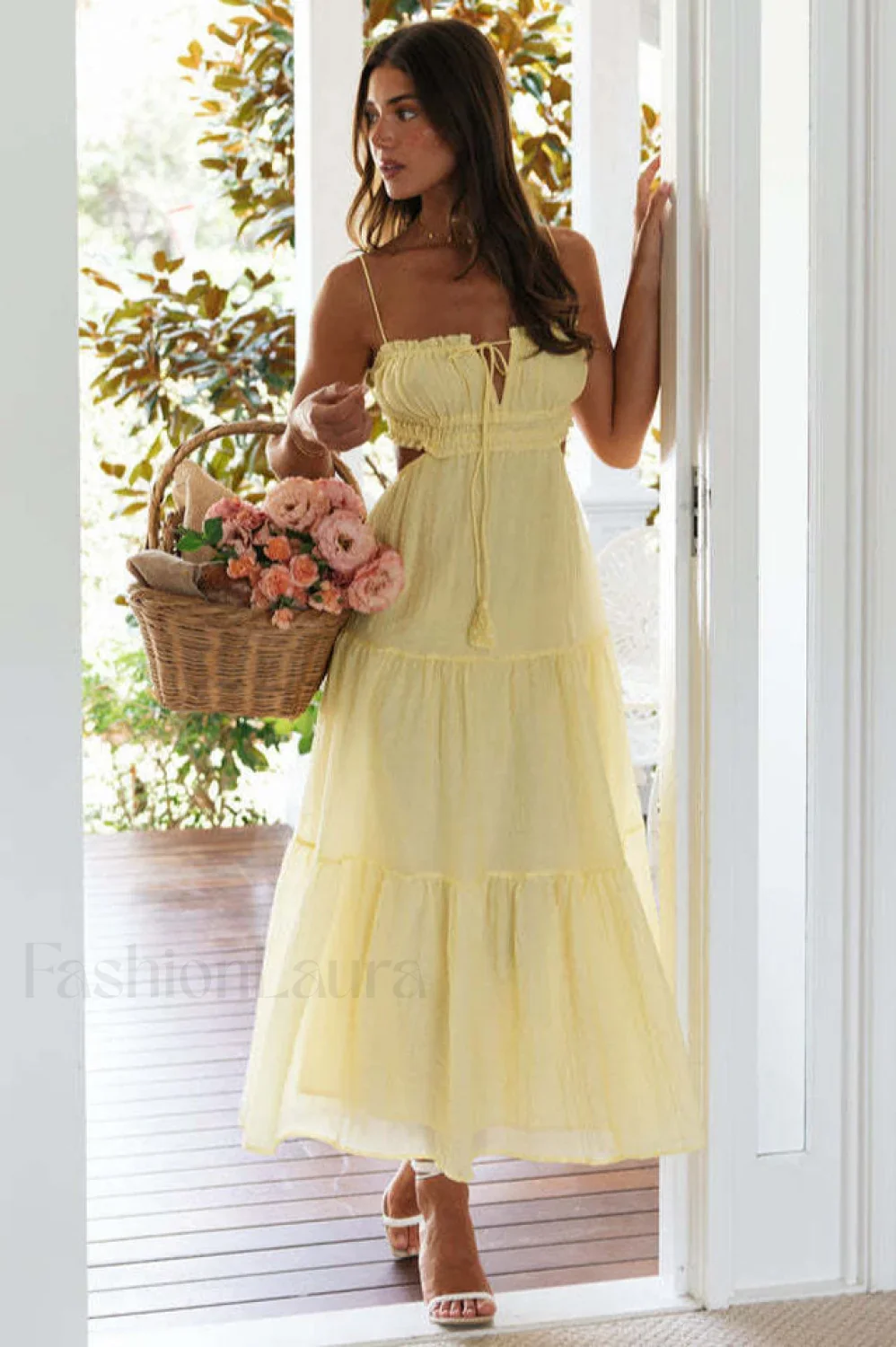 Ruched Tie-Up Stylish Strappy Maxi Dress - Image 48