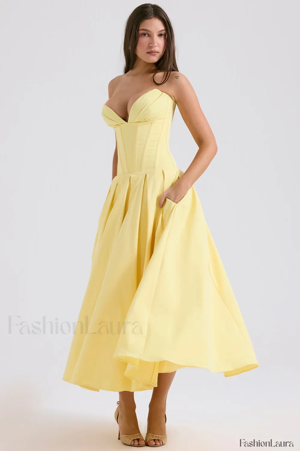 Lady Black Stylish Strapless Midi Dress - Image 103