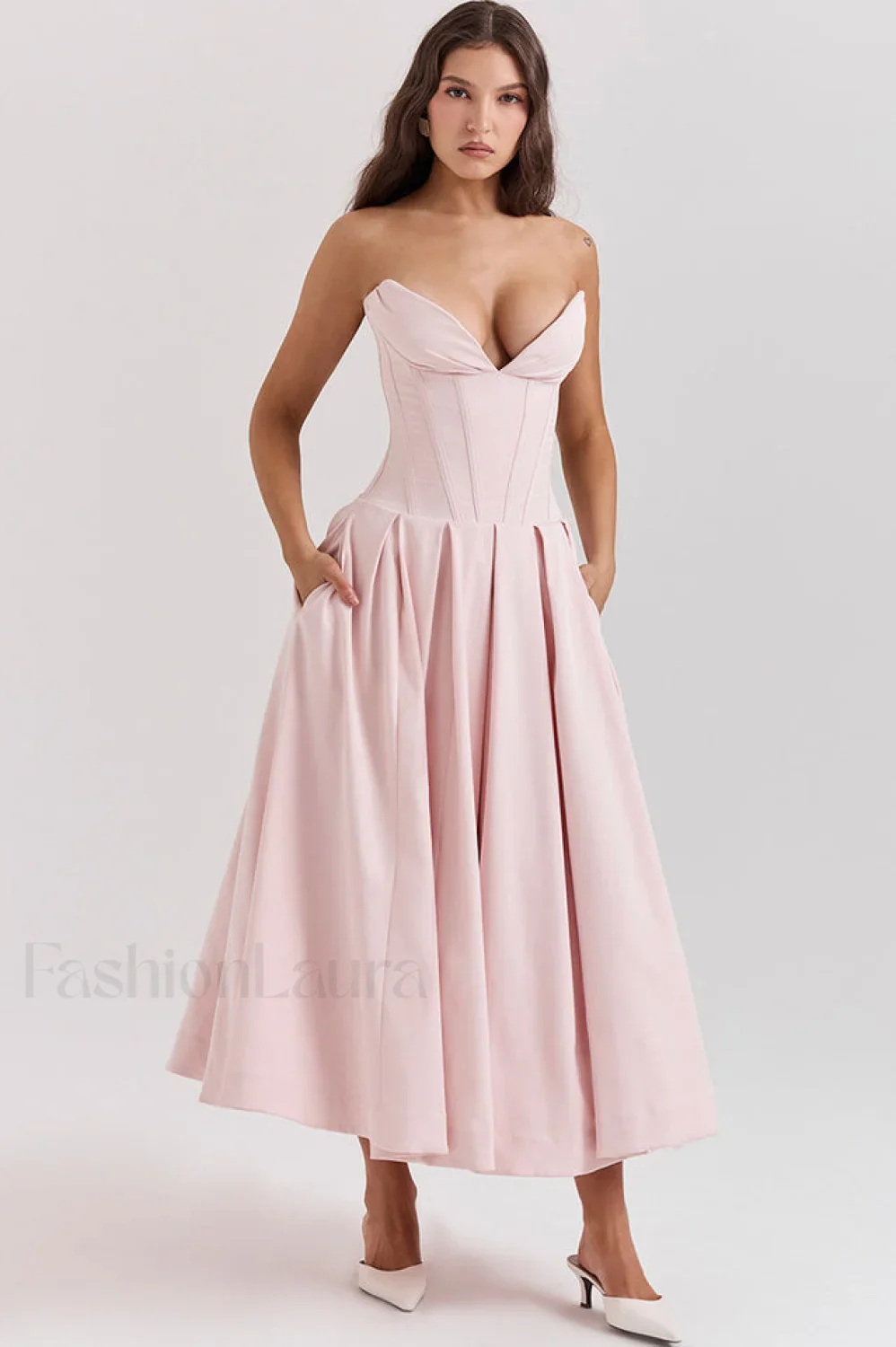 Lady Black Stylish Strapless Midi Dress - Image 19