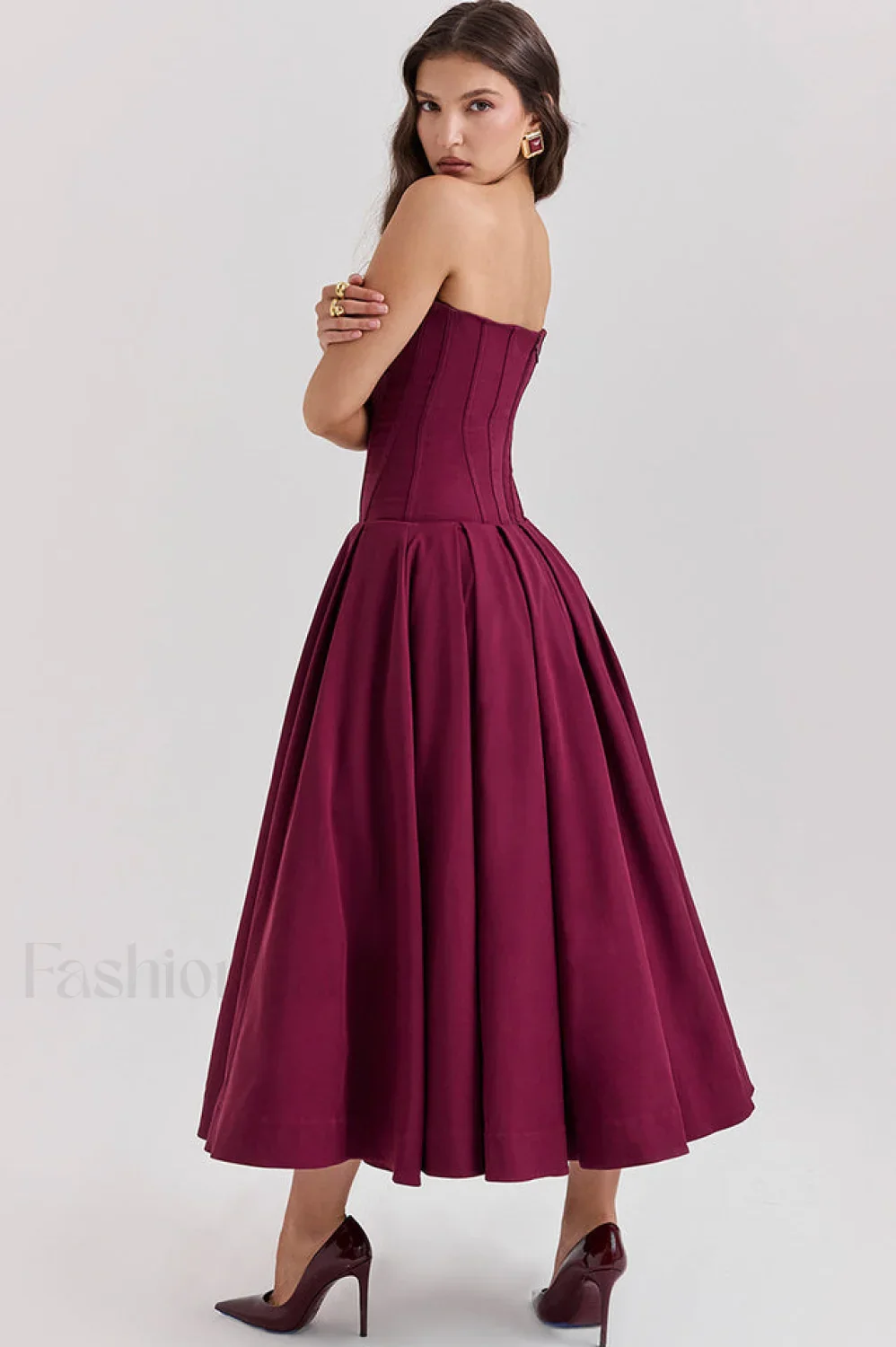 Lady Black Stylish Strapless Midi Dress - Image 30