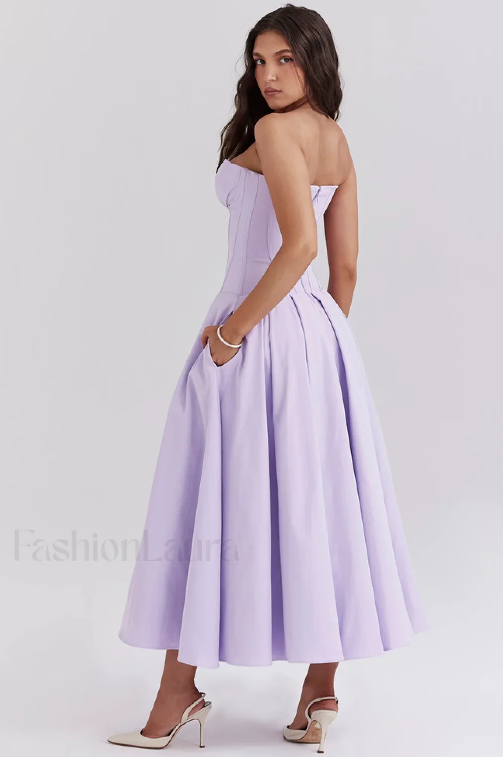 Lady Black Stylish Strapless Midi Dress - Image 35