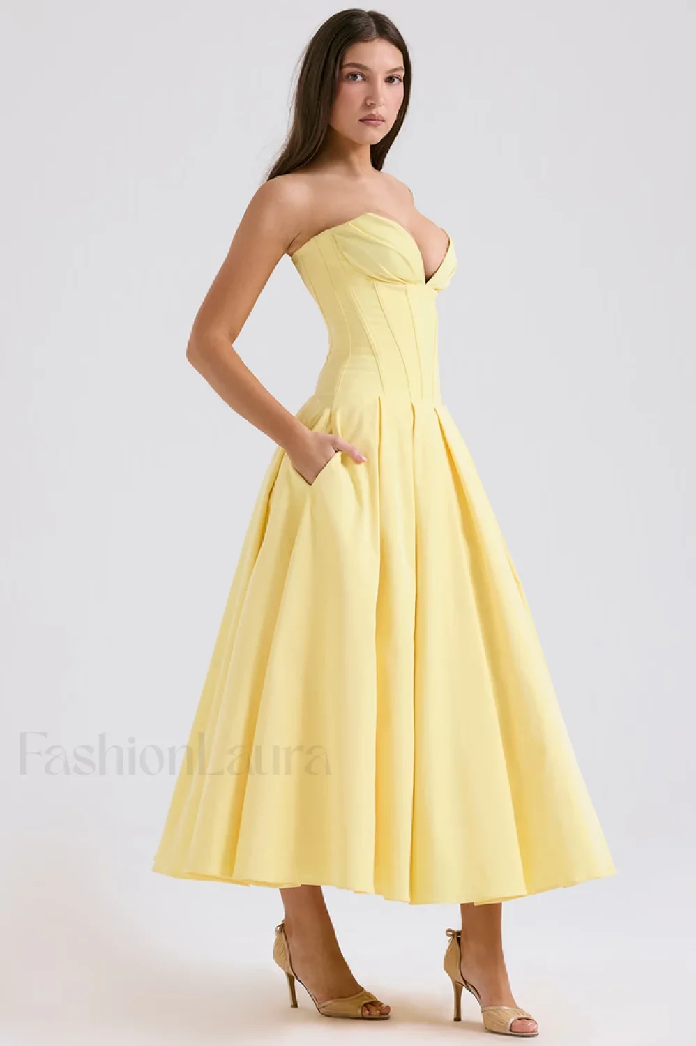 Lady Black Stylish Strapless Midi Dress - Image 41