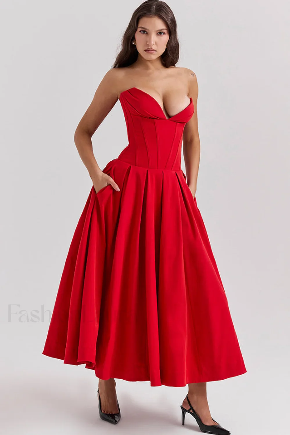 Lady Black Stylish Strapless Midi Dress - Image 64