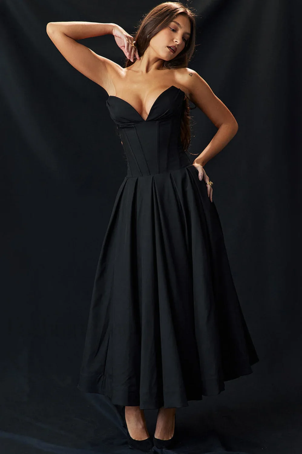 Lady Black Stylish Strapless Midi Dress - Image 79