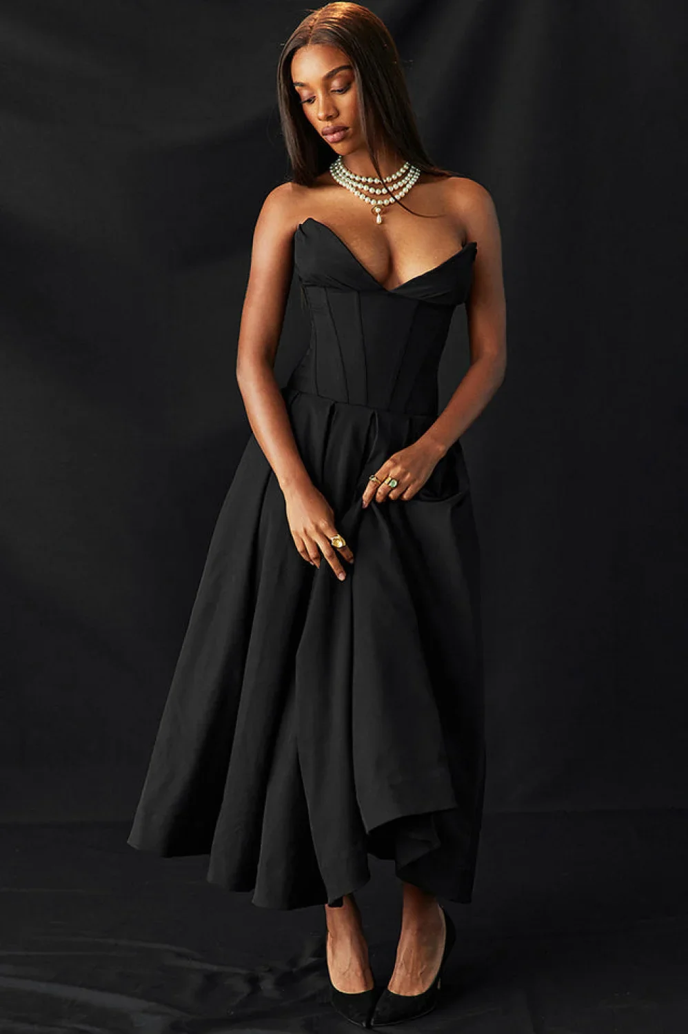 Lady Black Stylish Strapless Midi Dress - Image 80