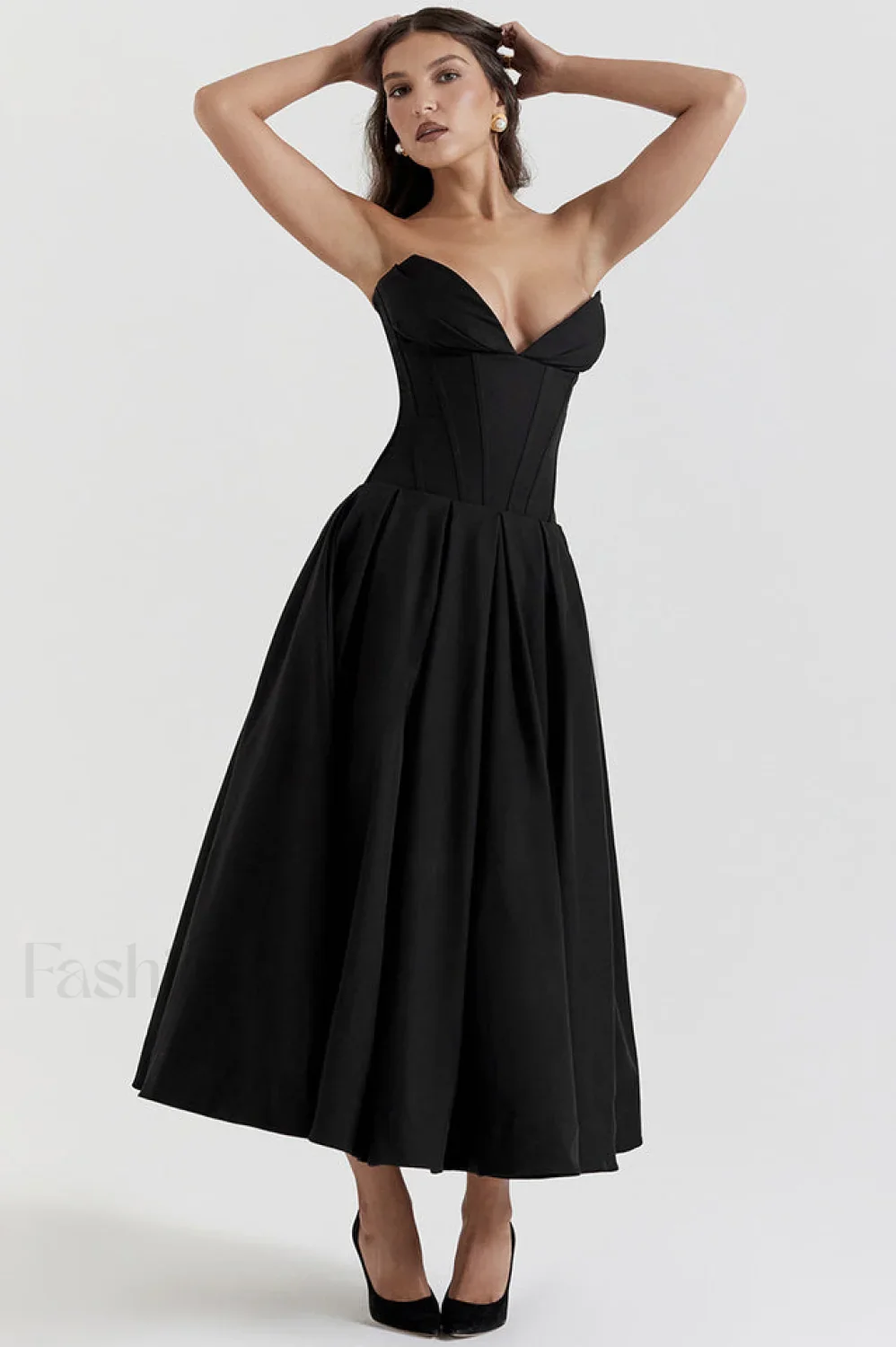 Lady Black Stylish Strapless Midi Dress - Image 84