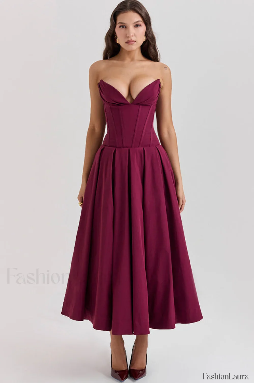 Lady Black Stylish Strapless Midi Dress - Image 92