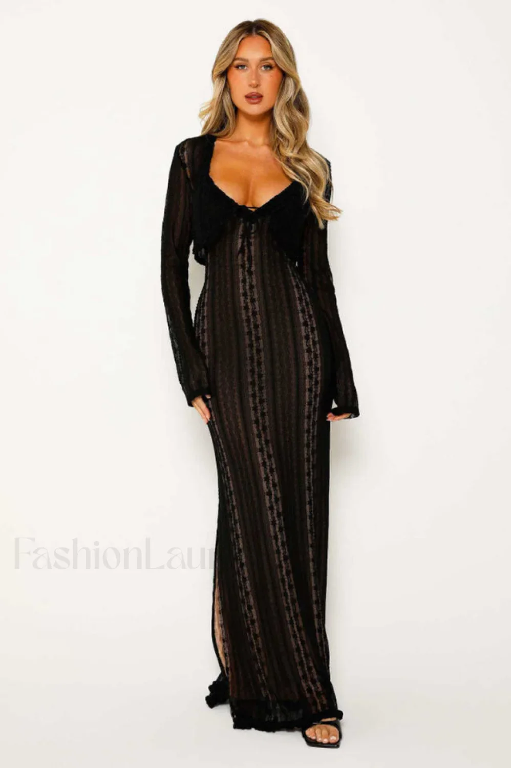 Lace V Neck Charming Slit Two-Piece Dress - Image 5