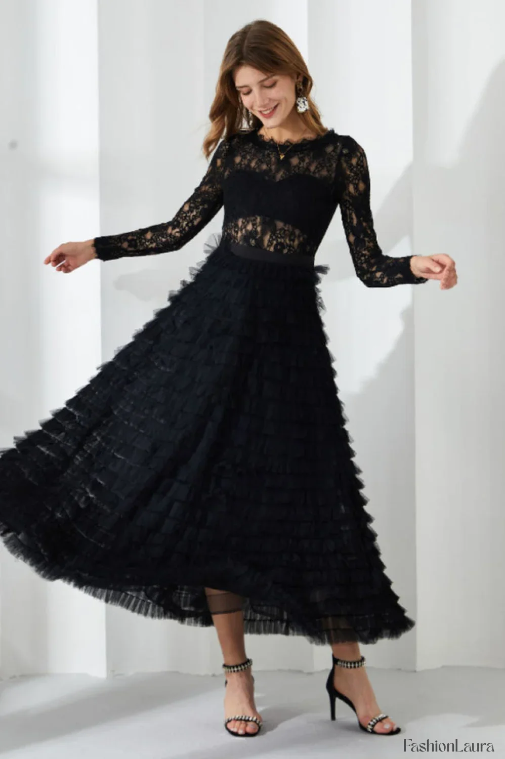 Lace Tiered Ruffle Charming Tulle Maxi Dress - Image 28