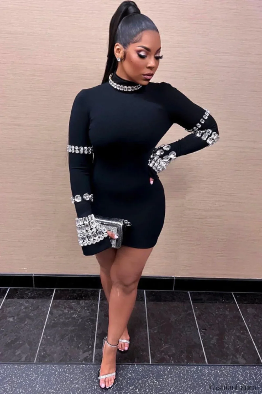 Kris Rhinestone Stylish Bodycon Dress - Image 46