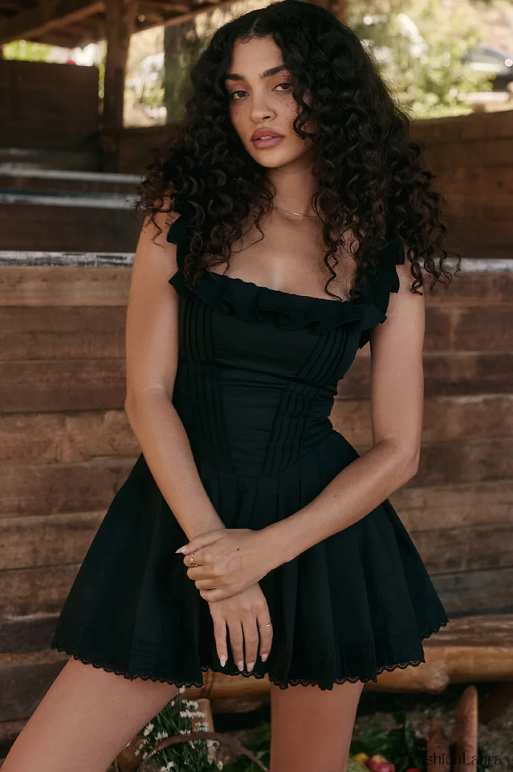 Jemima Black Pin Charming Tuck Pleated Dress - Image 10