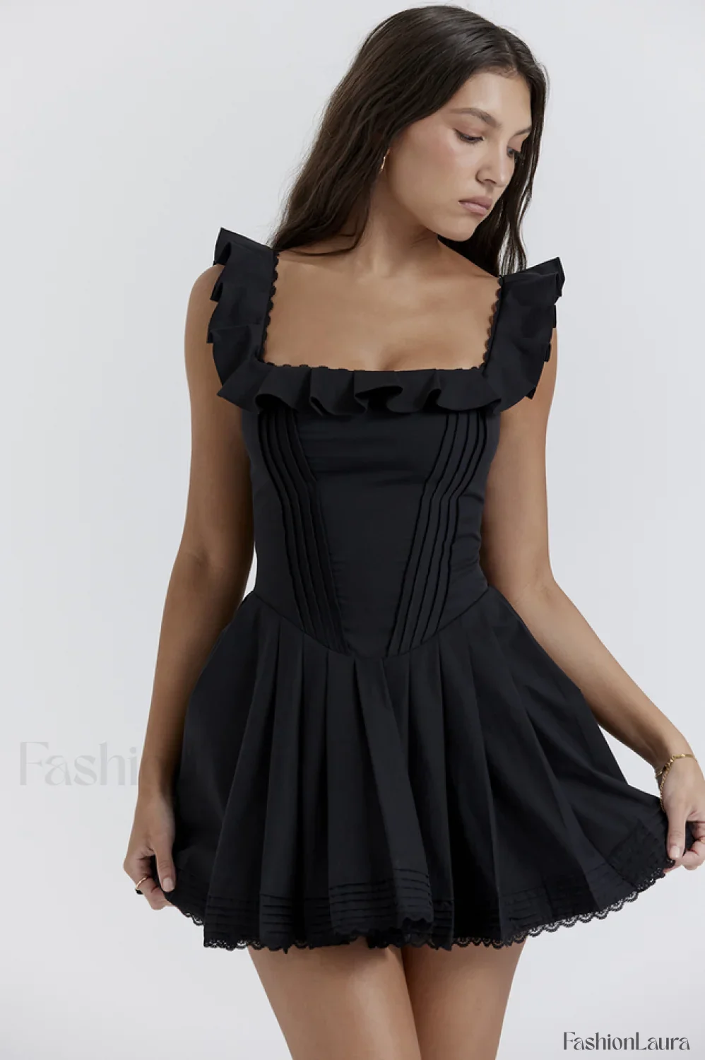Jemima Black Pin Charming Tuck Pleated Dress - Image 14