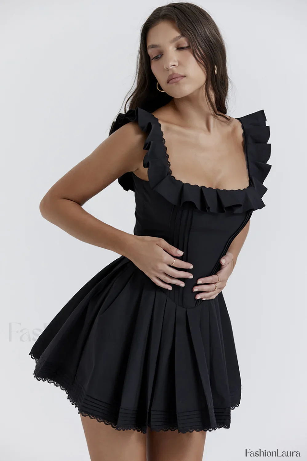 Jemima Black Pin Charming Tuck Pleated Dress - Image 15