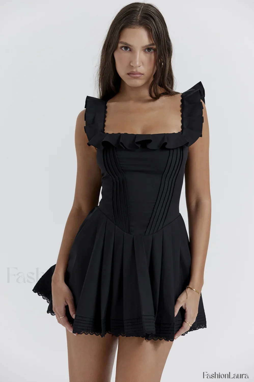 Jemima Black Pin Charming Tuck Pleated Dress - Image 16