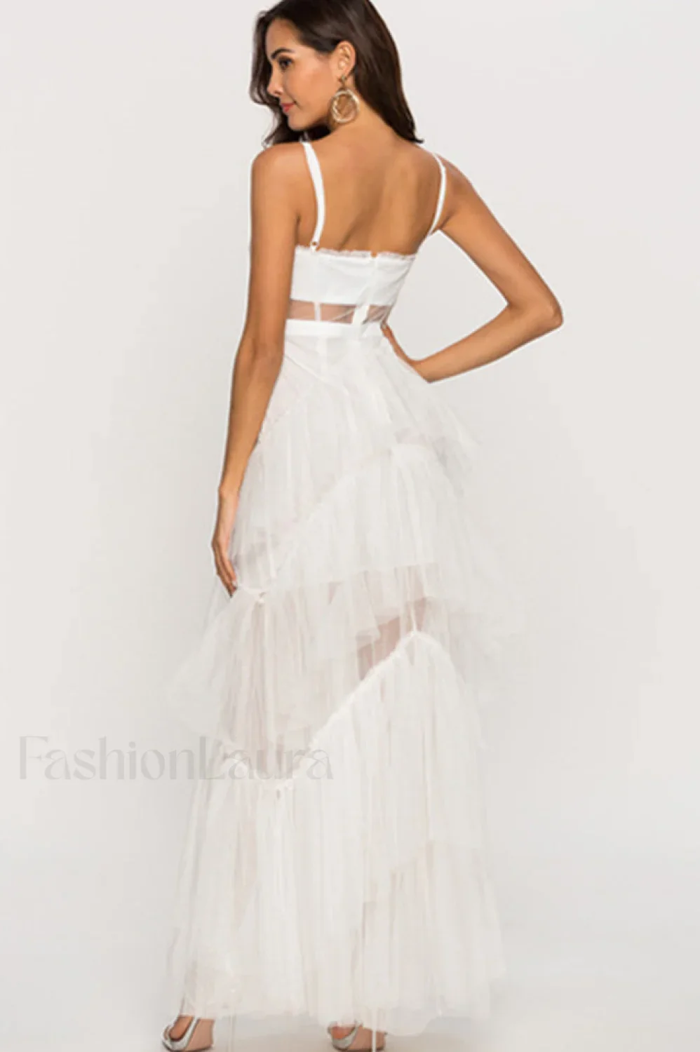 Jasmine Long Spaghetti Charming Strap Mesh Corset Gown - Image 12