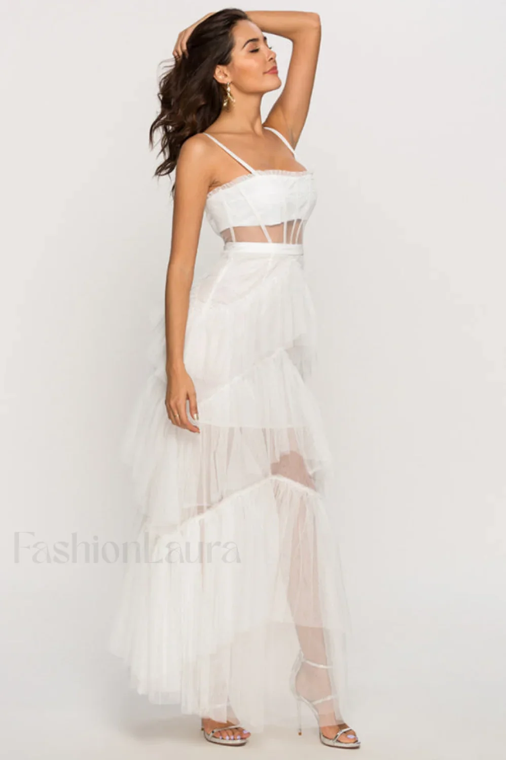 Jasmine Long Spaghetti Charming Strap Mesh Corset Gown - Image 15