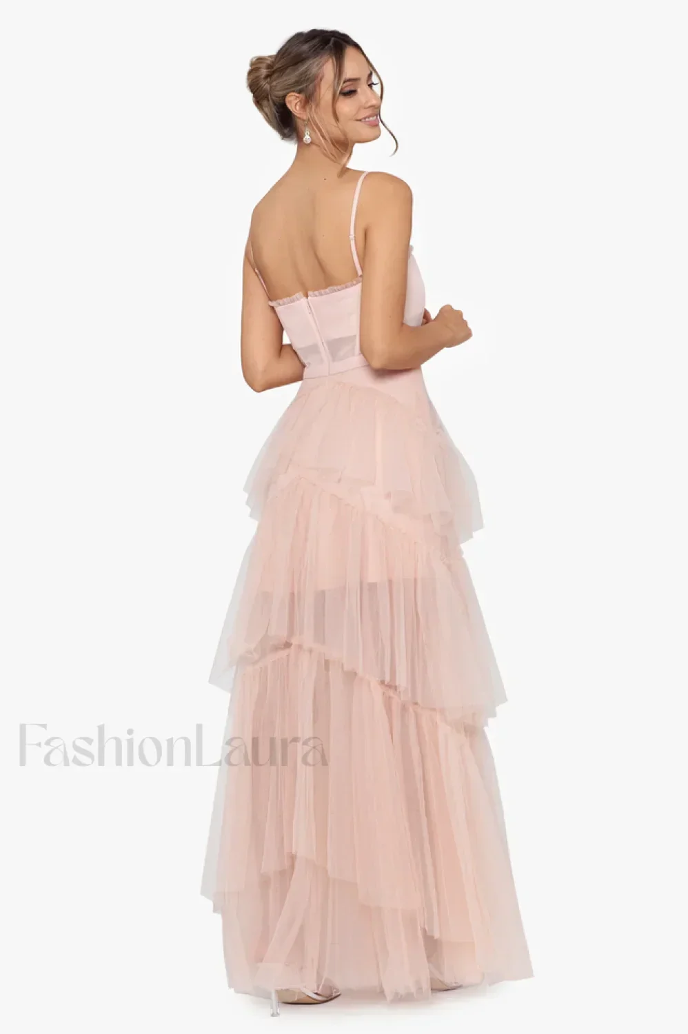 Jasmine Long Spaghetti Charming Strap Mesh Corset Gown - Image 2