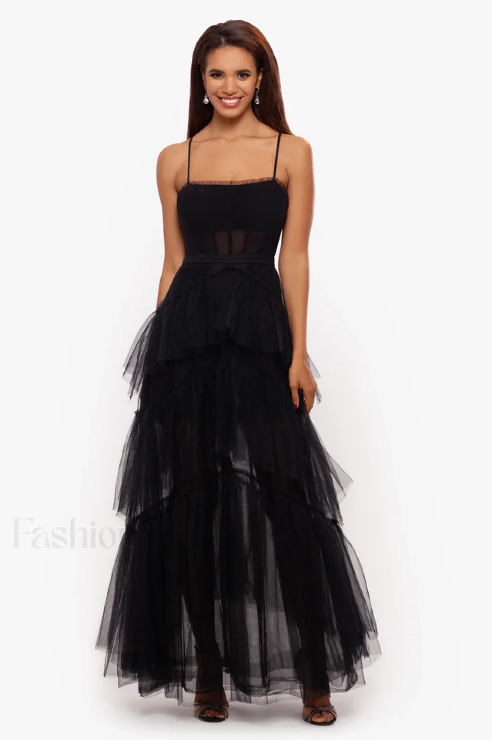 Jasmine Long Spaghetti Charming Strap Mesh Corset Gown - Image 20