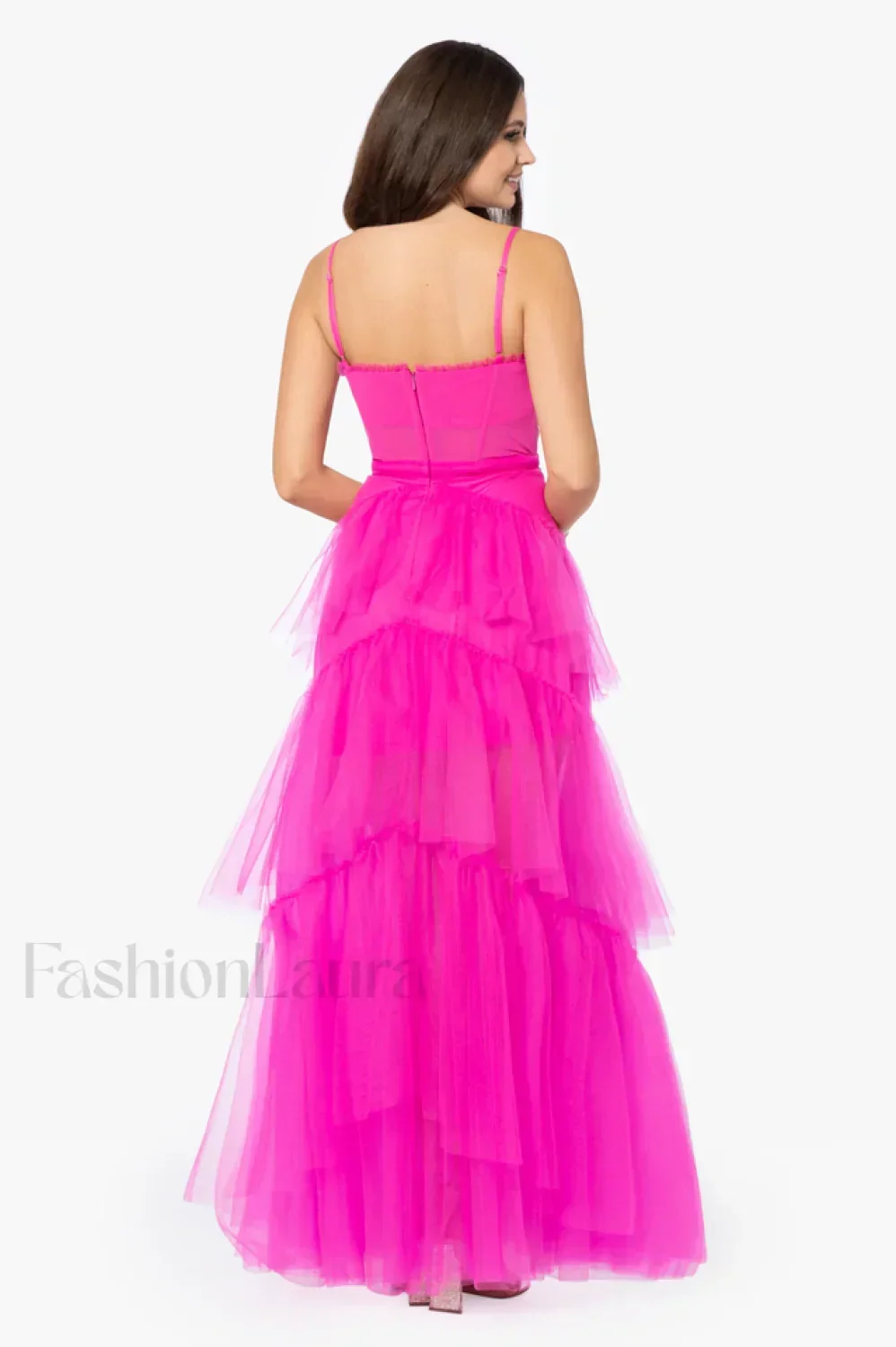 Jasmine Long Spaghetti Charming Strap Mesh Corset Gown - Image 7