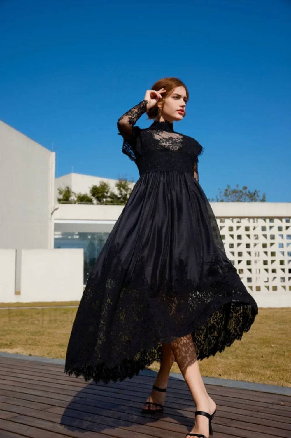Jamie Black Floral Charming Lace Stitching Dress - Image 7