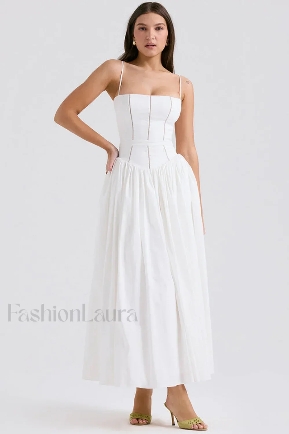 Isabella White Stylish Cotton Sundress