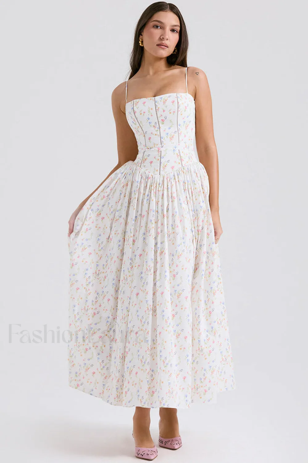 Isabella White Stylish Cotton Sundress - Image 15