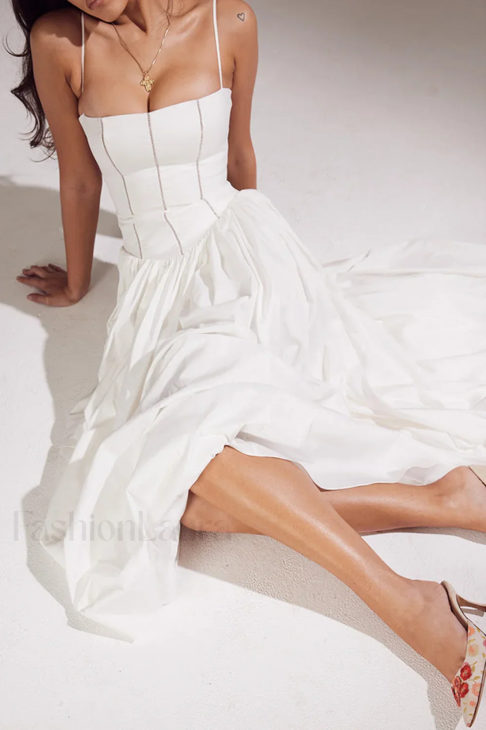 Isabella White Stylish Cotton Sundress - Image 22