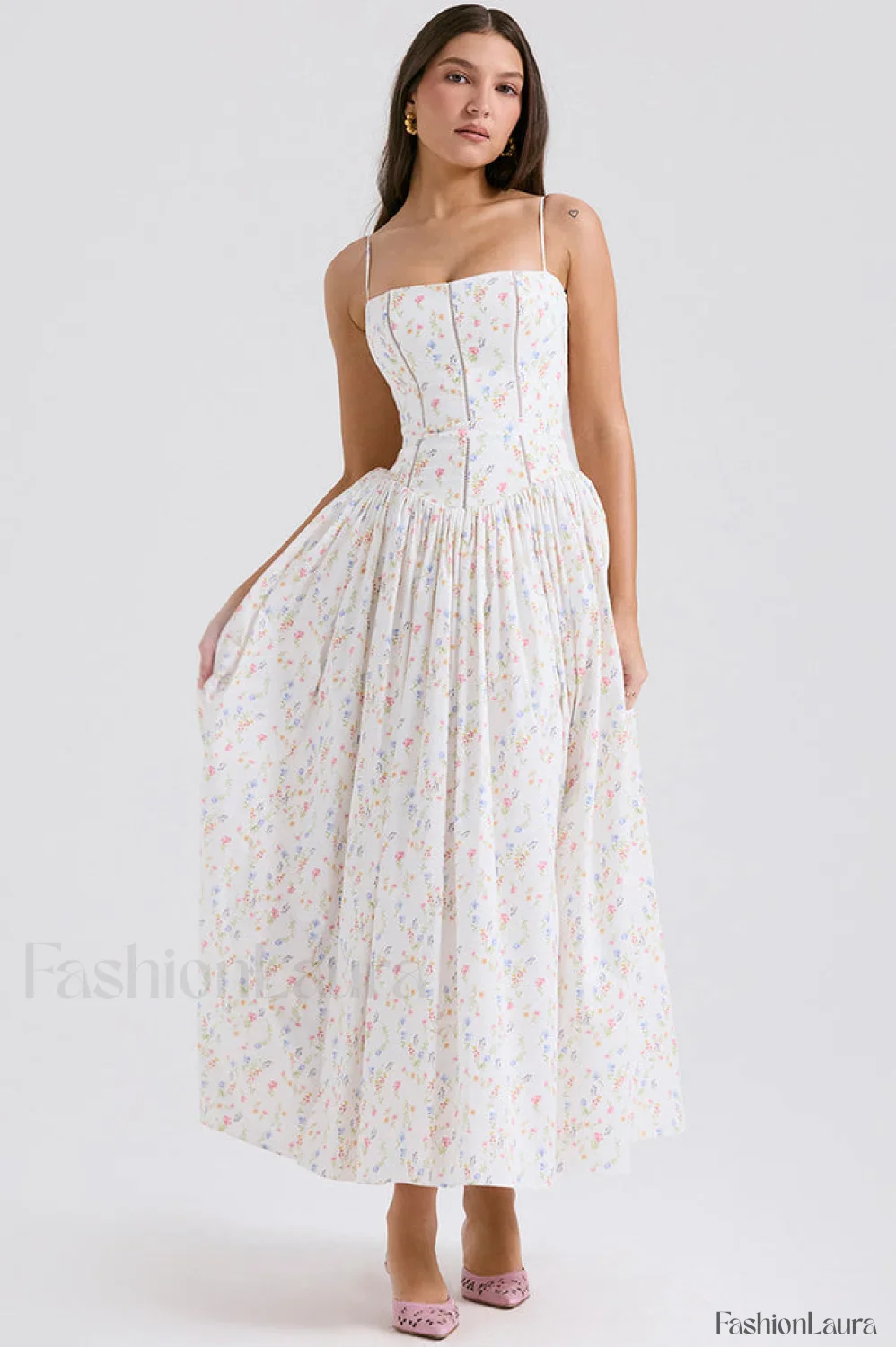 Isabella White Stylish Cotton Sundress - Image 27