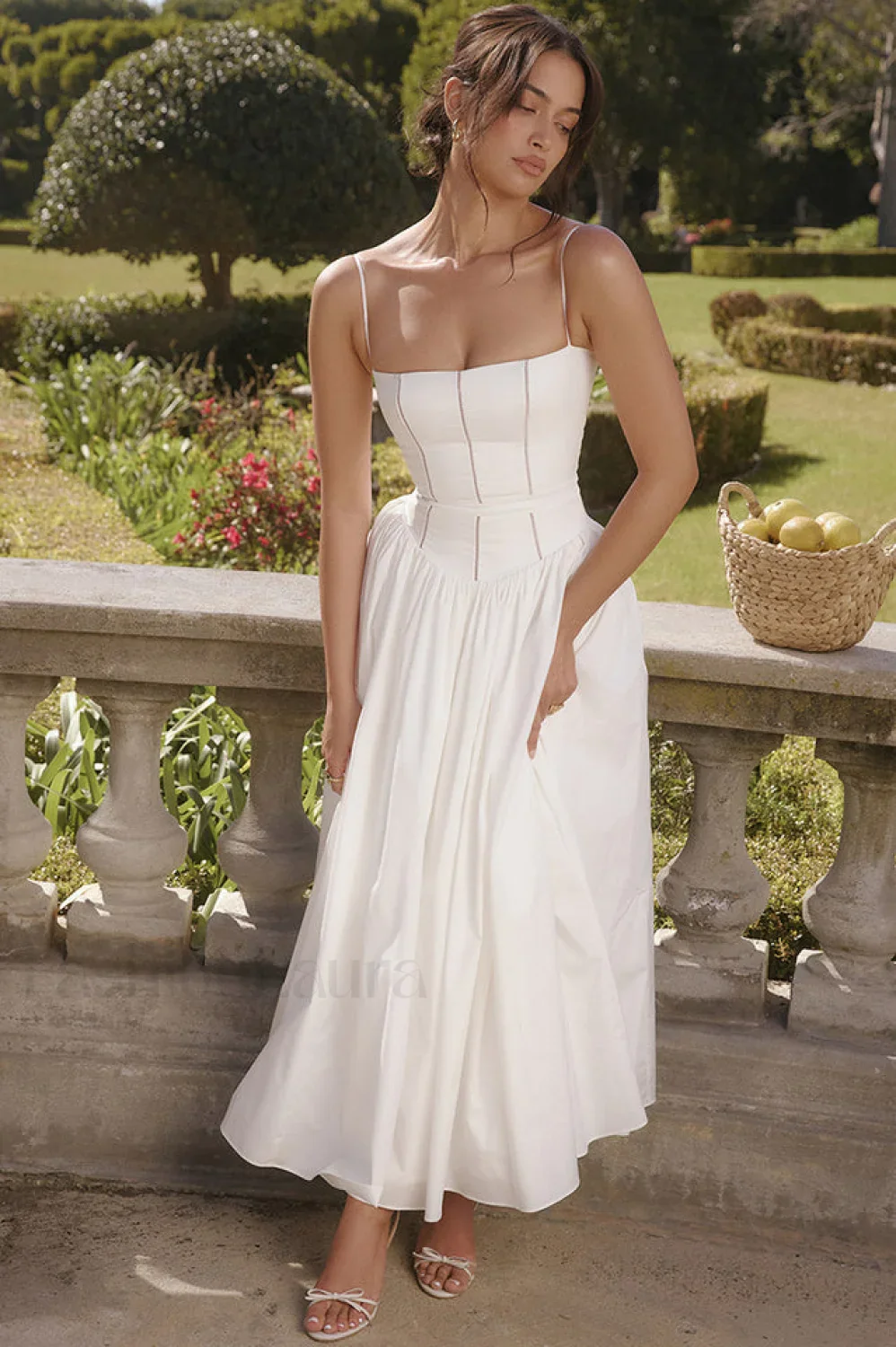 Isabella White Stylish Cotton Sundress - Image 9