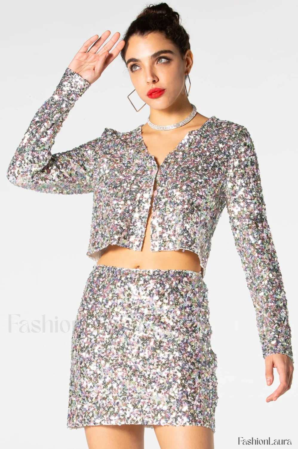 Ezra Silver Stylish Sequin Two-Piece Set - Image 11