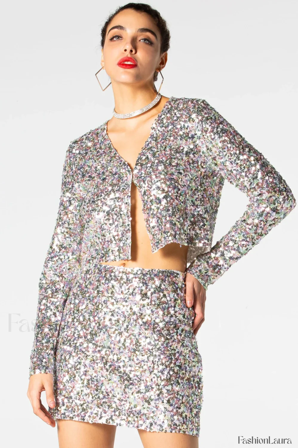 Ezra Silver Stylish Sequin Two-Piece Set - Image 12