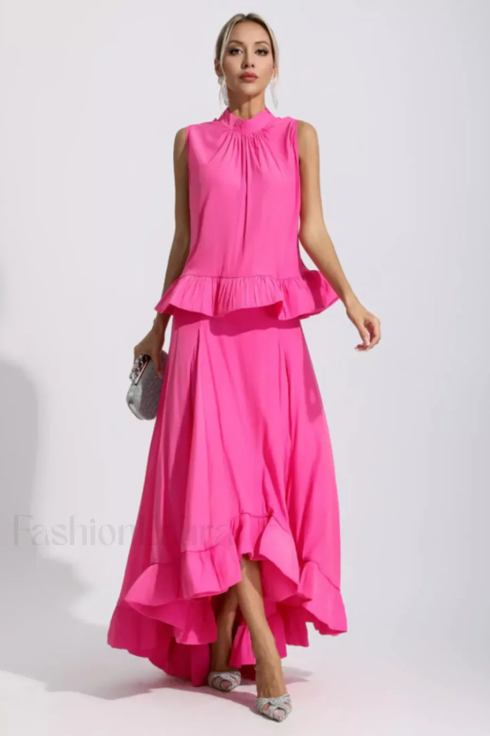 Elaine Pink Sleeveless Charming Ruffle Mermaid Set - Image 2