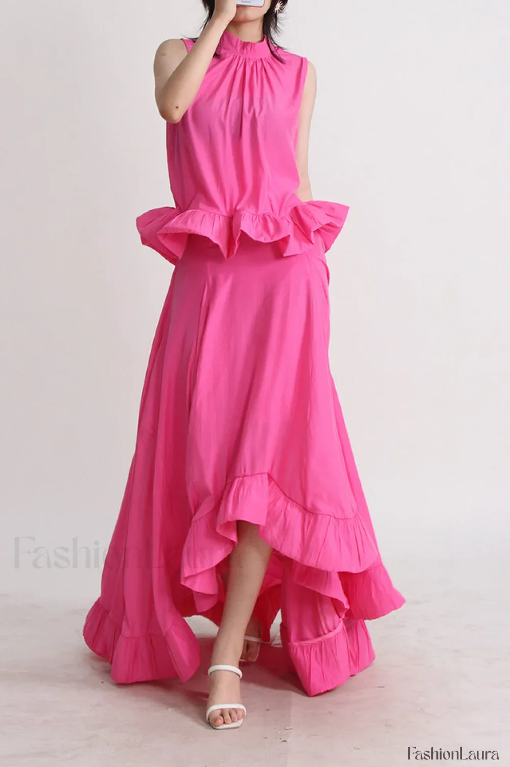 Elaine Pink Sleeveless Charming Ruffle Mermaid Set - Image 47