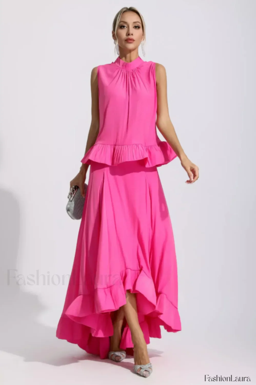 Elaine Pink Sleeveless Charming Ruffle Mermaid Set - Image 50