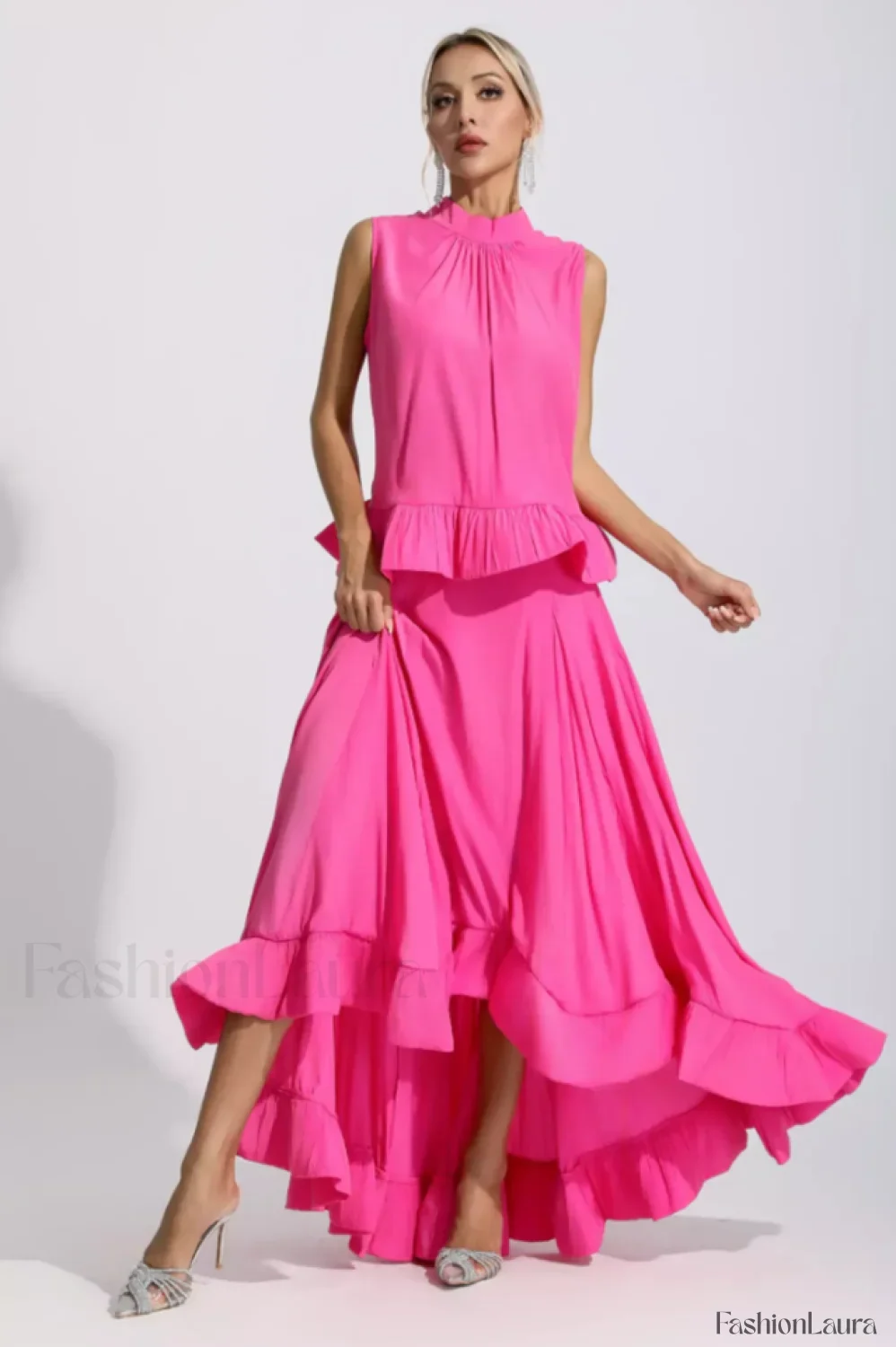 Elaine Pink Sleeveless Charming Ruffle Mermaid Set - Image 51