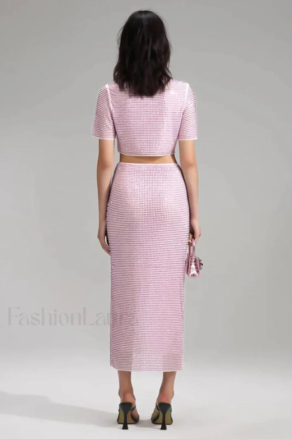 Pink Rhinestone Wrap Charming Midi Skirt Set - Image 15