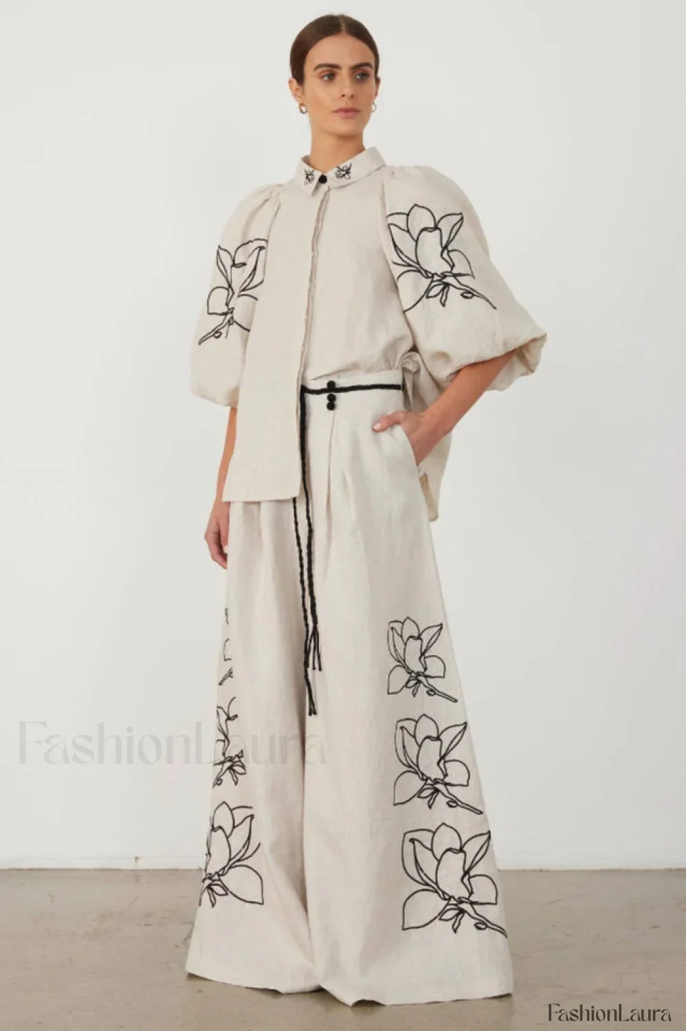 Lola Linen Embroidery Charming Shirt + Pants Set - Image 14