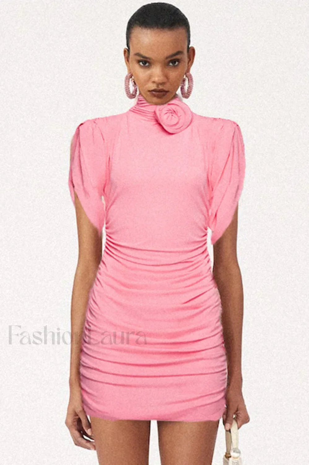 Rose-appliqu茅 Ruched Stylish Jersey Minidress