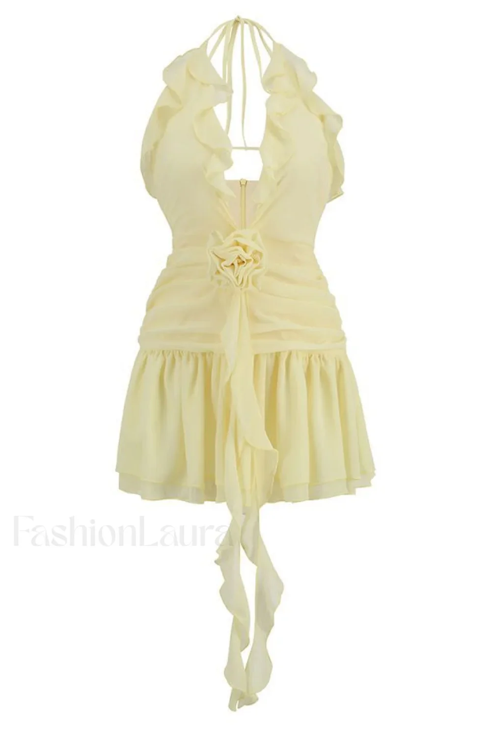 Rose Detailed Stylish Halterneck Mini Dress - Image 22