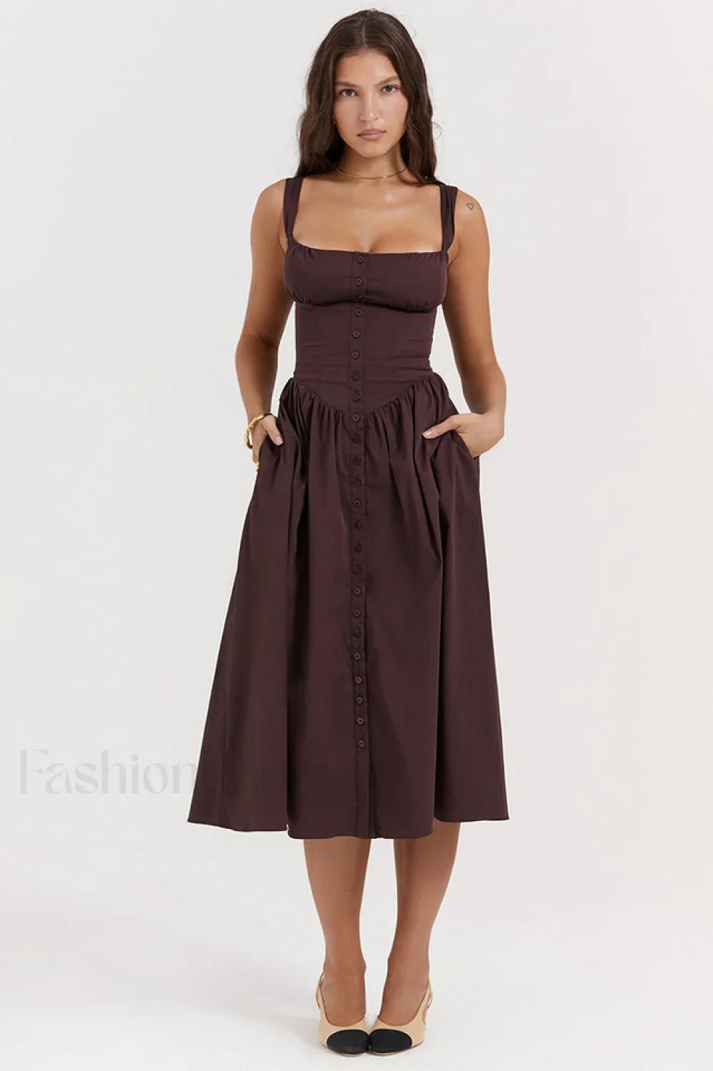Rich Brown Stylish Midi Sundress