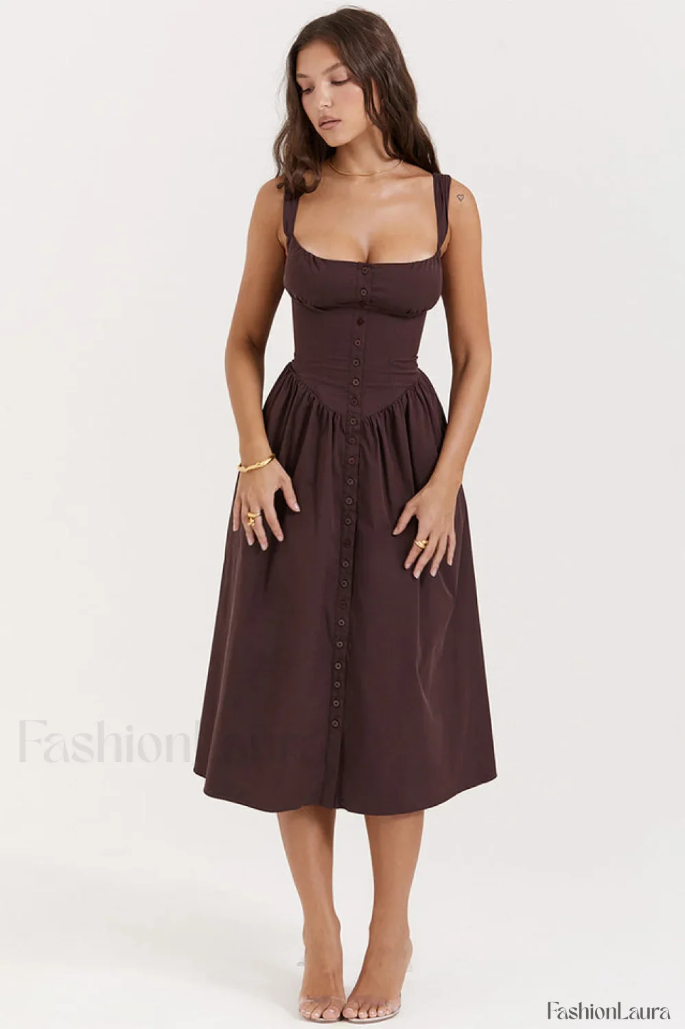 Rich Brown Stylish Midi Sundress - Image 13